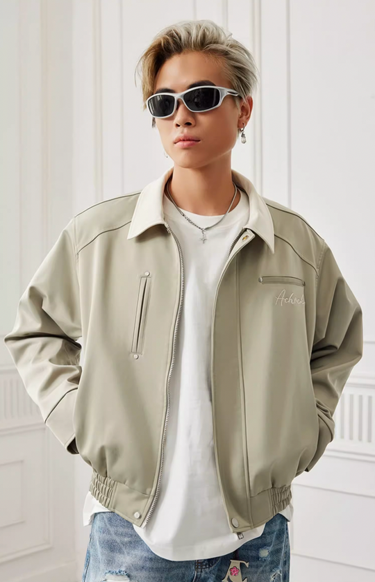 Achock Splicing Zipper Short Jacket