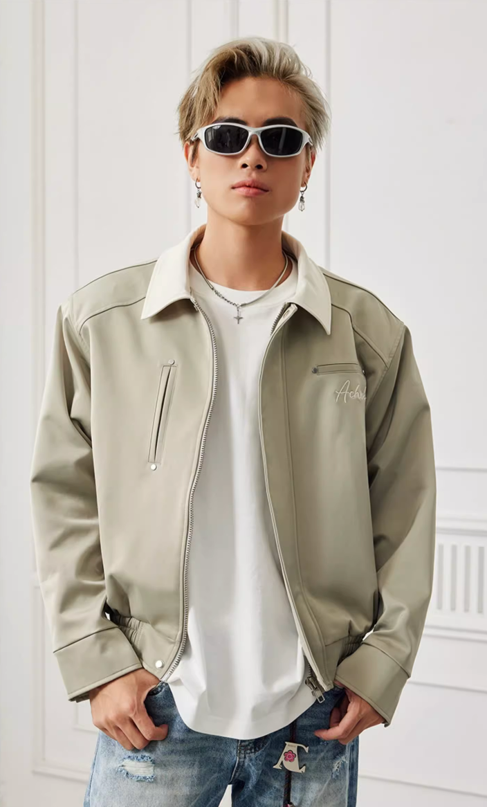 Achock Splicing Zipper Short Jacket