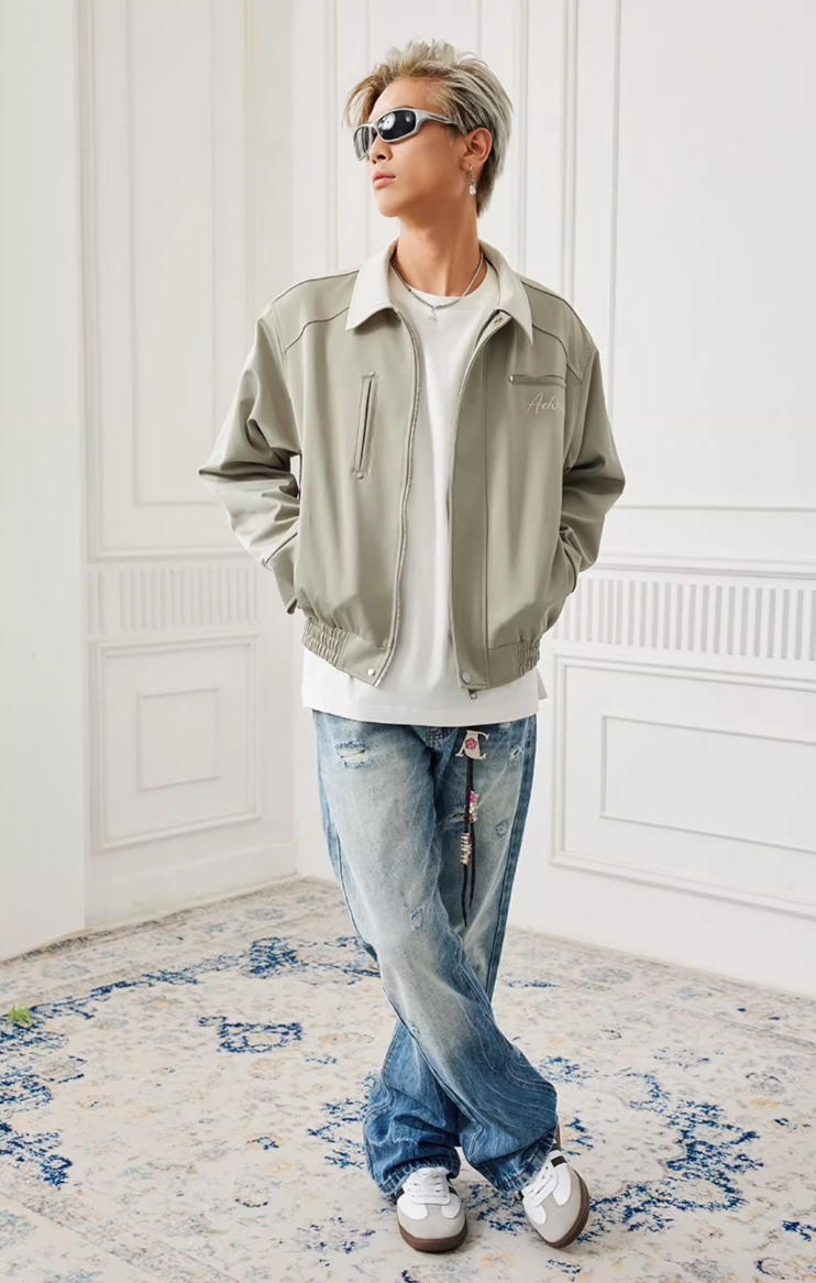 Achock Splicing Zipper Short Jacket