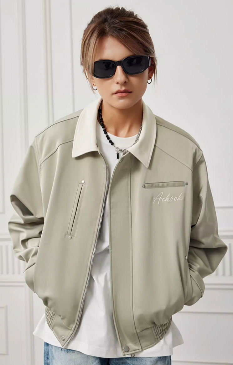 Achock Splicing Zipper Short Jacket