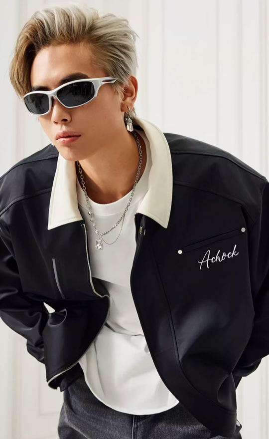 Achock Splicing Zipper Short Jacket