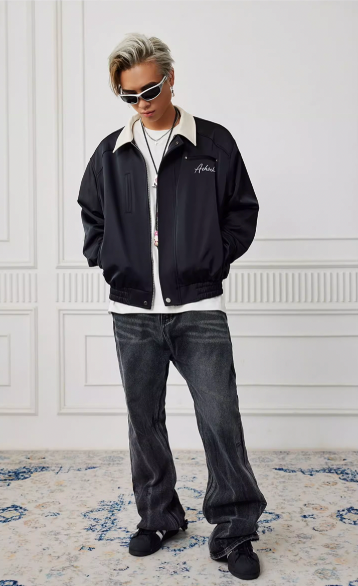 Achock Splicing Zipper Short Jacket