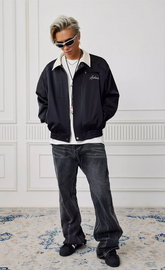 Achock Splicing Zipper Short Jacket