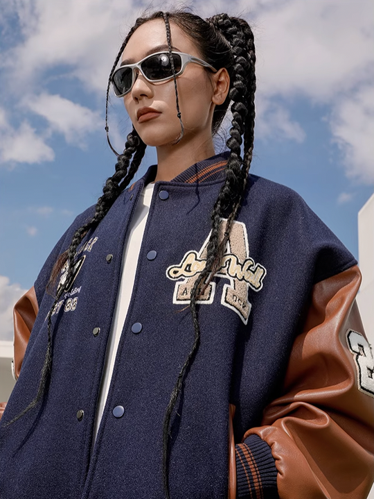 Baseball Jacket | Achock Airplane Embroidery Leather Baseball Jacket | Face 3 Face