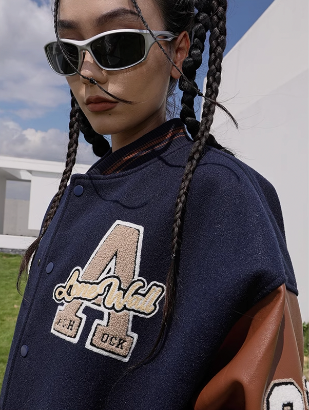 Baseball Jacket | Achock Airplane Embroidery Leather Baseball Jacket | Face 3 Face