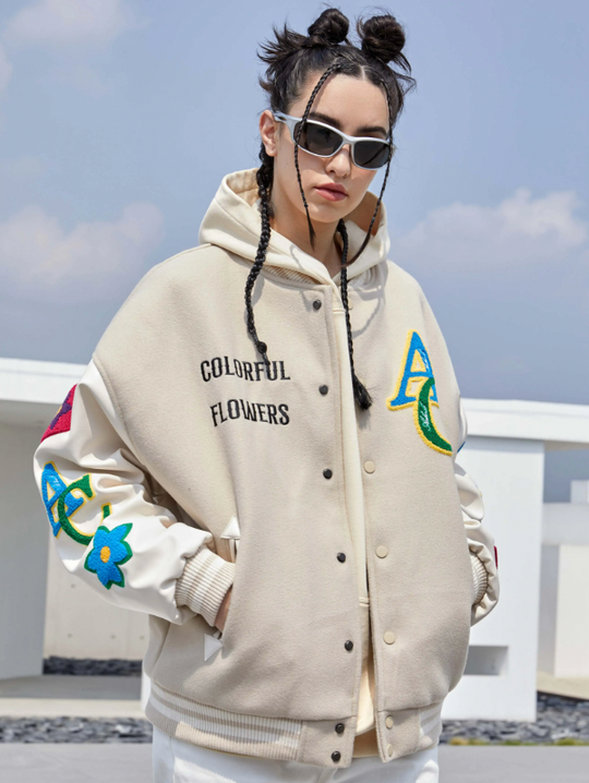 Baseball Jacket | Achock Floral Embroidered Baseball Jacket | Face 3 Face