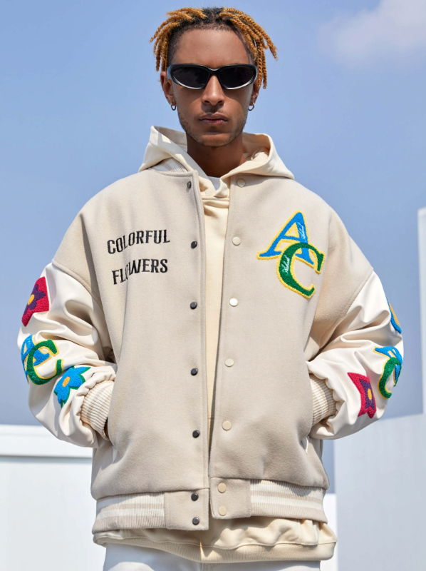Baseball Jacket | Achock Floral Embroidered Baseball Jacket | Face 3 Face