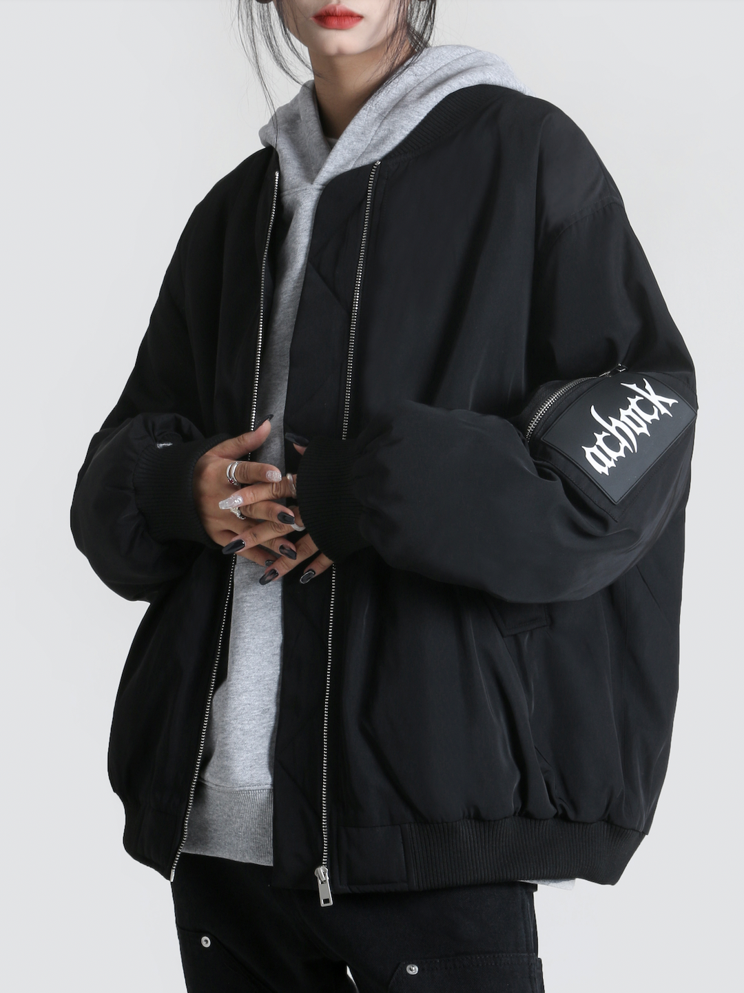 Achock Logo Badge Zipper Flight Jacket