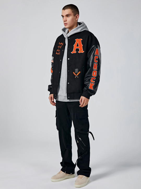 Achock Mountain Sunset Embroidery Baseball Jacket