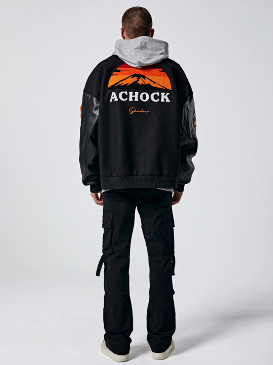 Achock Mountain Sunset Embroidery Baseball Jacket