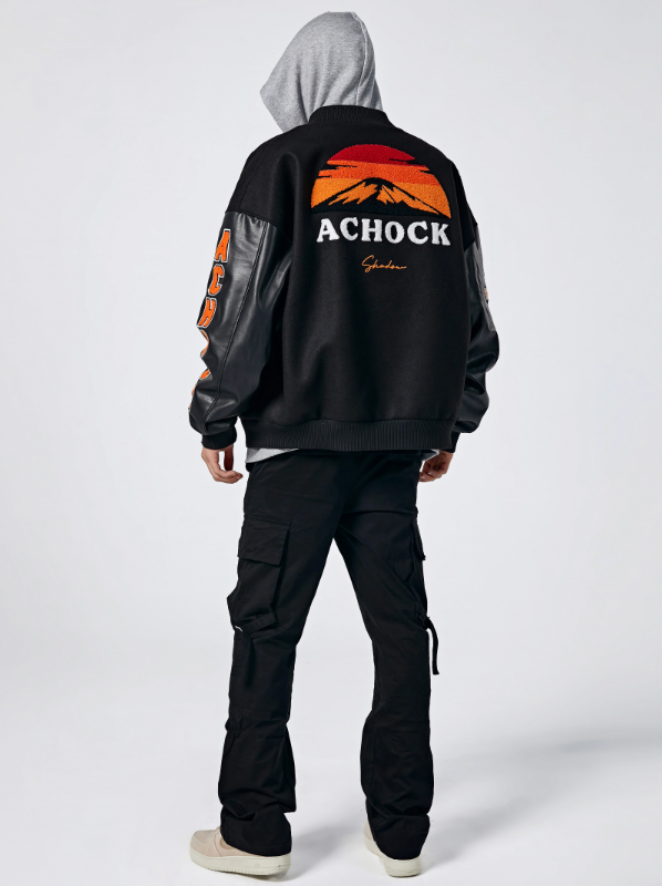 Achock Mountain Sunset Embroidery Baseball Jacket