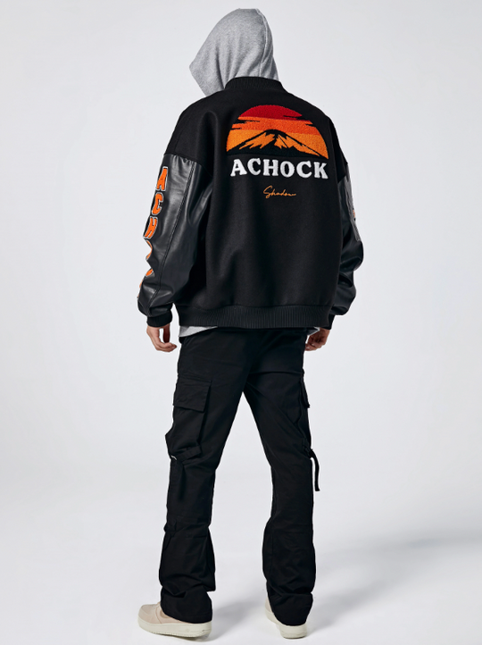 Achock Mountain Sunset Embroidery Baseball Jacket
