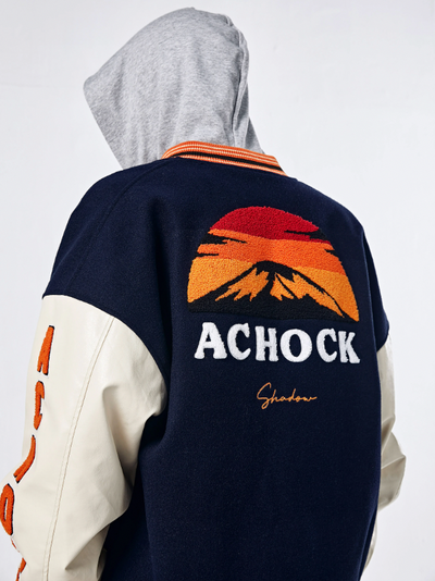 Achock Mountain Sunset Embroidery Baseball Jacket