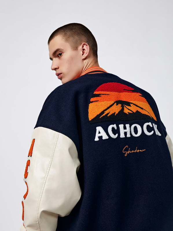 Achock Mountain Sunset Embroidery Baseball Jacket