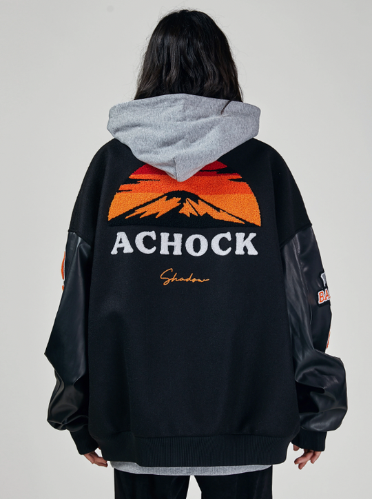 Achock Mountain Sunset Embroidery Baseball Jacket