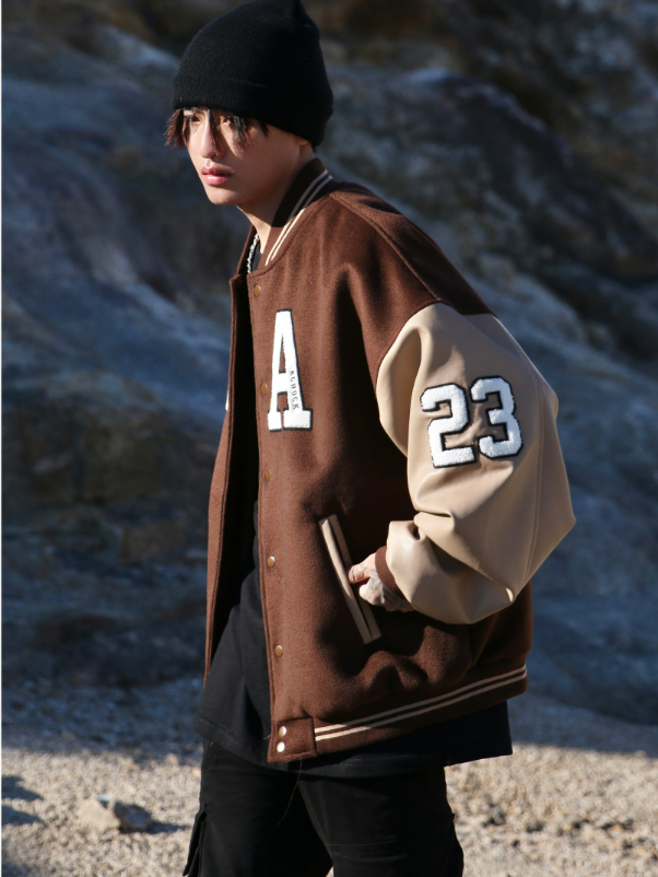 Achock Puzzle Embroidery Leather Embroidery Baseball Jacket
