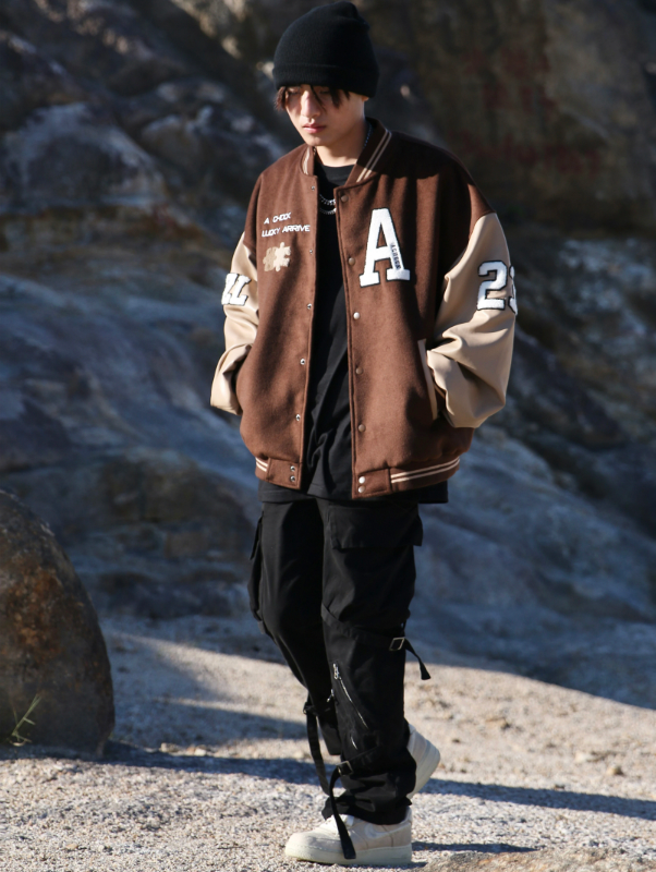 Achock Puzzle Embroidery Leather Embroidery Baseball Jacket