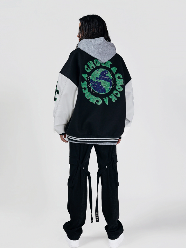 Baseball Jacket | Achock Earth Circle Logo Embroidery Baseball Jacket | Face 3 Face
