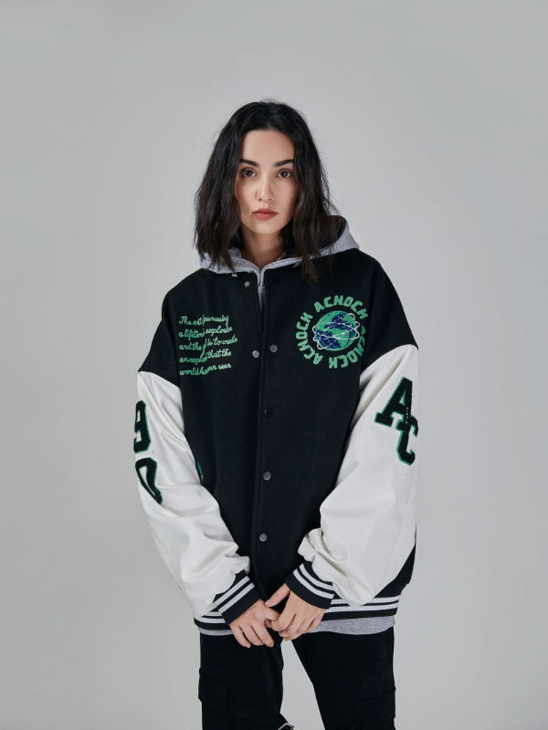 Baseball Jacket | Achock Earth Circle Logo Embroidery Baseball Jacket | Face 3 Face