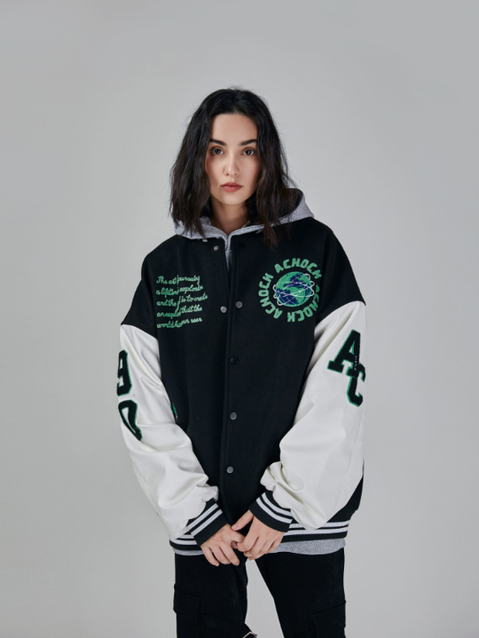 Baseball Jacket | Achock Earth Circle Logo Embroidery Baseball Jacket | Face 3 Face
