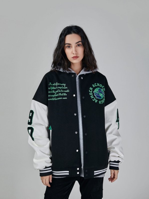 Baseball Jacket | Achock Earth Circle Logo Embroidery Baseball Jacket | Face 3 Face