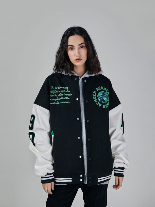 Baseball Jacket | Achock Earth Circle Logo Embroidery Baseball Jacket | Face 3 Face