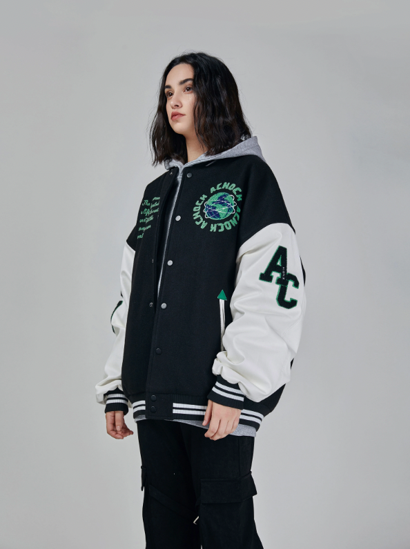 Baseball Jacket | Achock Earth Circle Logo Embroidery Baseball Jacket | Face 3 Face