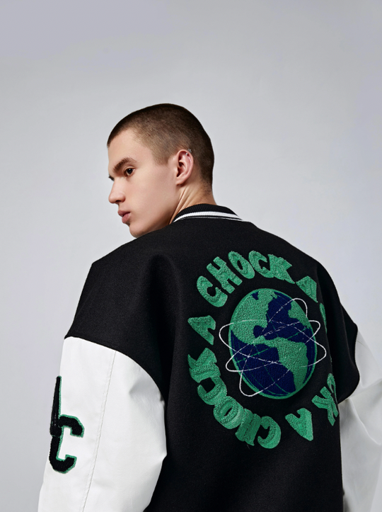 Baseball Jacket | Achock Earth Circle Logo Embroidery Baseball Jacket | Face 3 Face