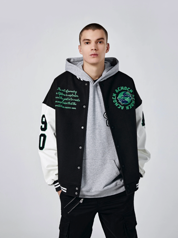 Baseball Jacket | Achock Earth Circle Logo Embroidery Baseball Jacket | Face 3 Face