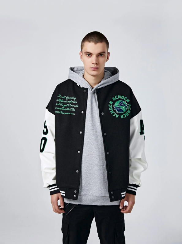 Baseball Jacket | Achock Earth Circle Logo Embroidery Baseball Jacket | Face 3 Face