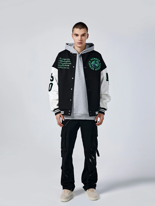 Baseball Jacket | Achock Earth Circle Logo Embroidery Baseball Jacket | Face 3 Face