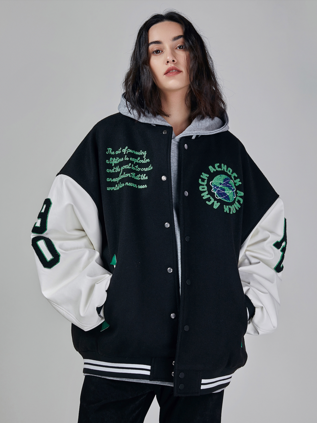 Baseball Jacket | Achock Earth Circle Logo Embroidery Baseball Jacket | Face 3 Face