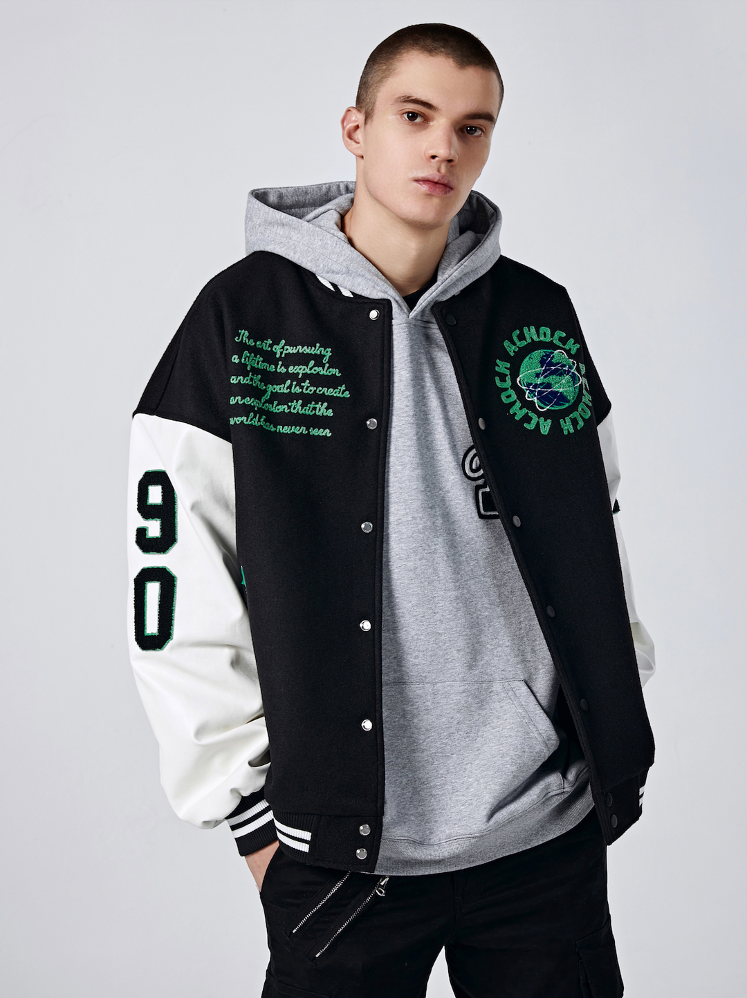 Baseball Jacket | Achock Earth Circle Logo Embroidery Baseball Jacket | Face 3 Face
