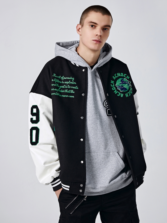 Baseball Jacket | Achock Earth Circle Logo Embroidery Baseball Jacket | Face 3 Face