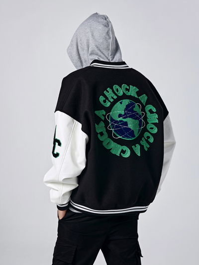 Achock Earth Circle Logo Embroidery Baseball Jacket