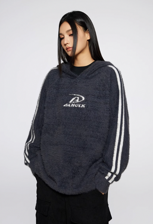 Achock Logo Jacquard Mink Wool Knit Hoodie