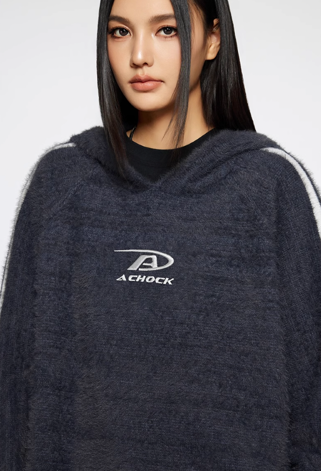 Achock Logo Jacquard Mink Wool Knit Hoodie