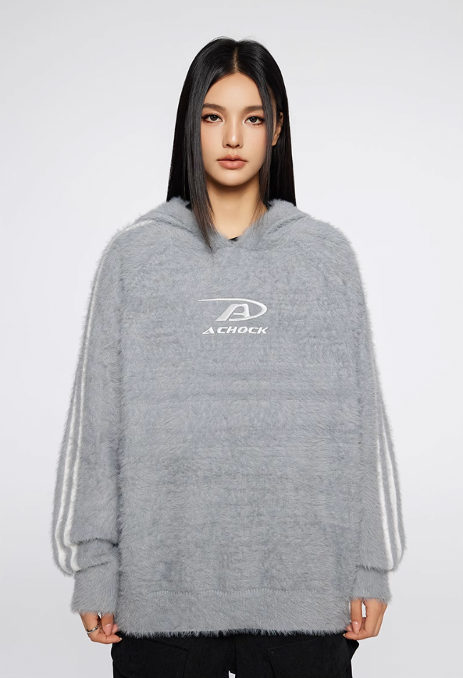 Achock Logo Jacquard Mink Wool Knit Hoodie