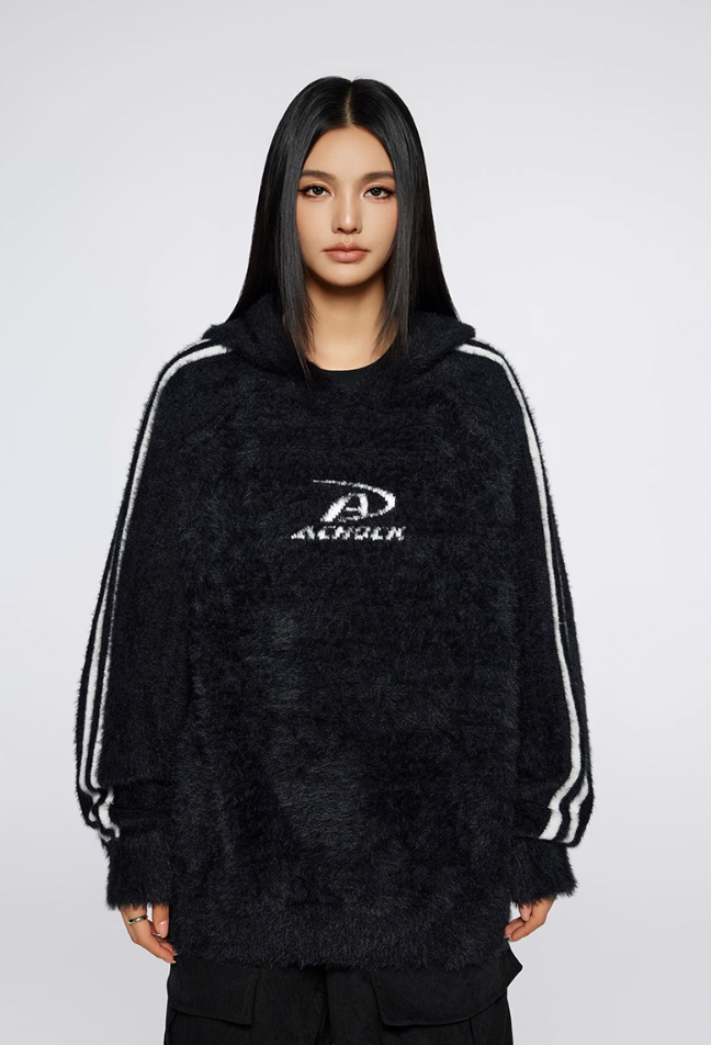 Achock Logo Jacquard Mink Wool Knit Hoodie