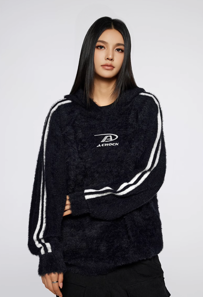 Achock Logo Jacquard Mink Wool Knit Hoodie