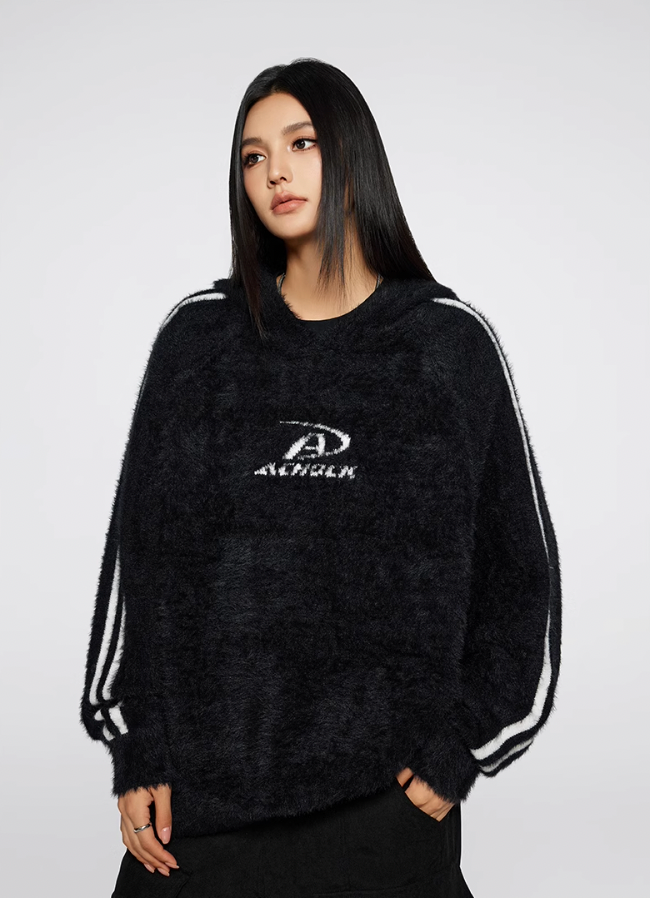Achock Logo Jacquard Mink Wool Knit Hoodie