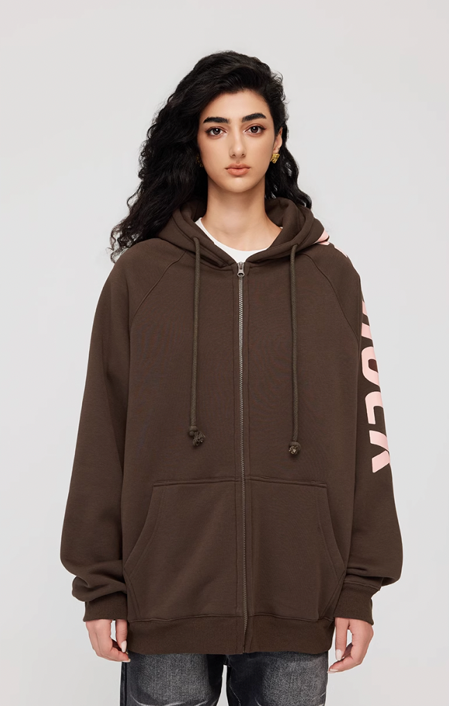 Achock Side Logo Print Zipper Hoodie