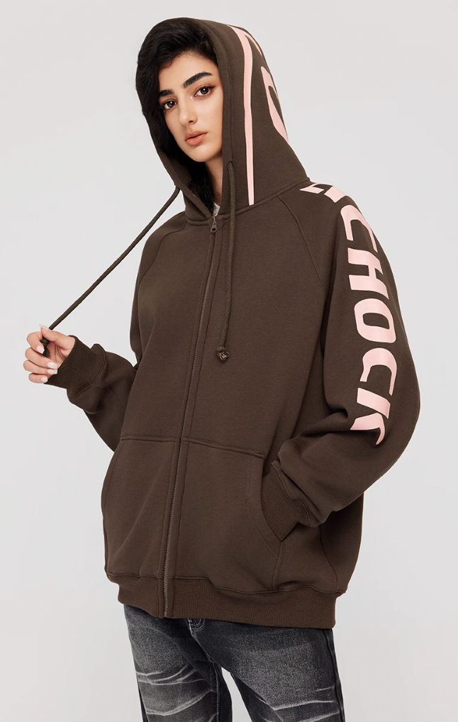 Achock Side Logo Print Zipper Hoodie