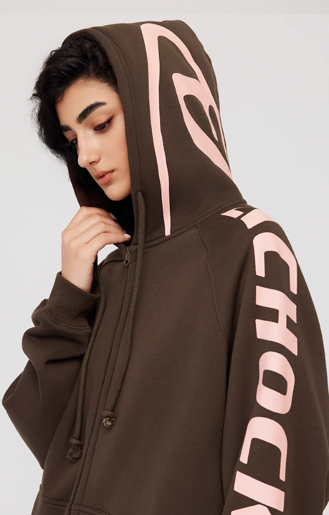 Achock Side Logo Print Zipper Hoodie