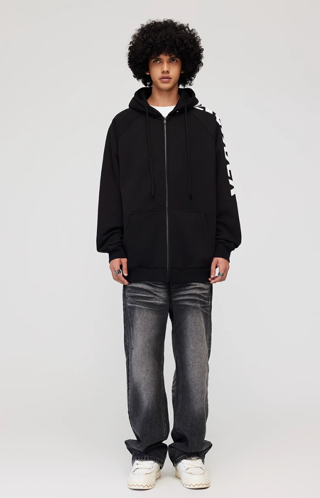 Achock Side Logo Print Zipper Hoodie
