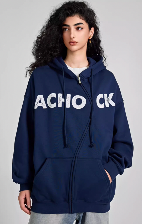 Achock National Tide S Zipper Foam Printed Hoodie