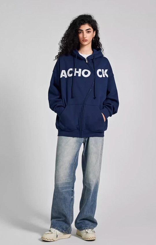 Achock National Tide S Zipper Foam Printed Hoodie
