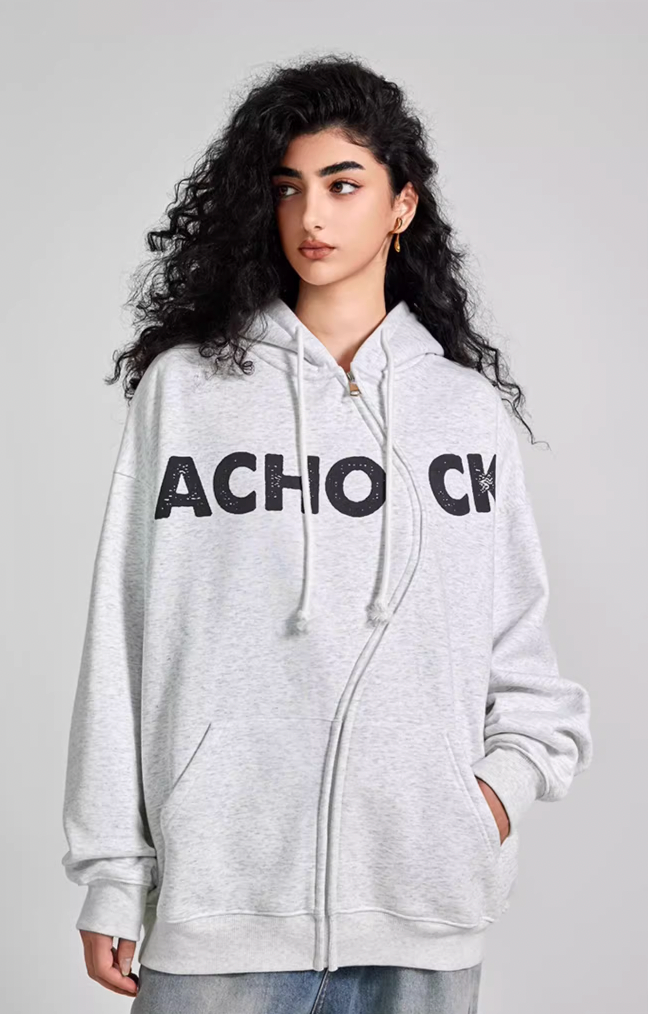 Achock National Tide S Zipper Foam Printed Hoodie