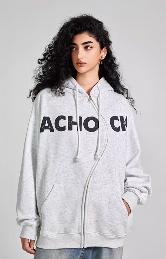 Achock National Tide S Zipper Foam Printed Hoodie