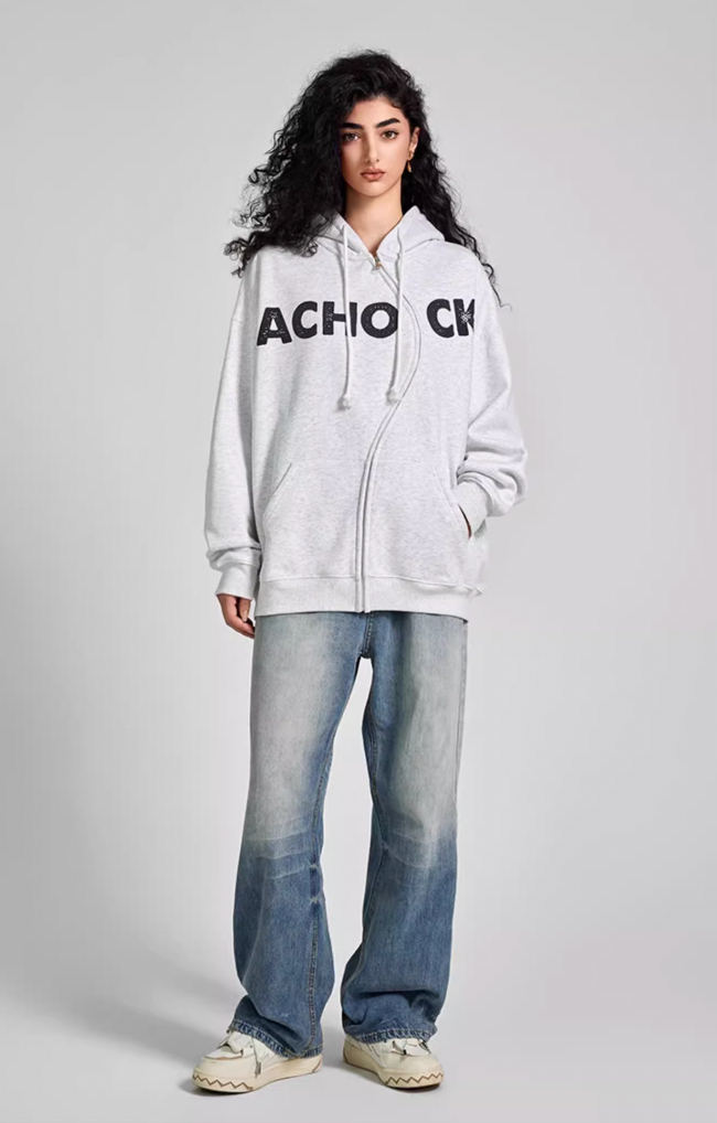 Achock National Tide S Zipper Foam Printed Hoodie